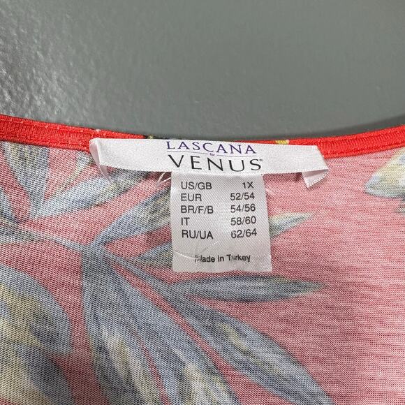 Lascana for Venus Red Tropical Print Casual Vacation Top - 1X - Womens Plus Size - Picture 5 of 7